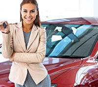 car loans thumbnail red car saleswoman short